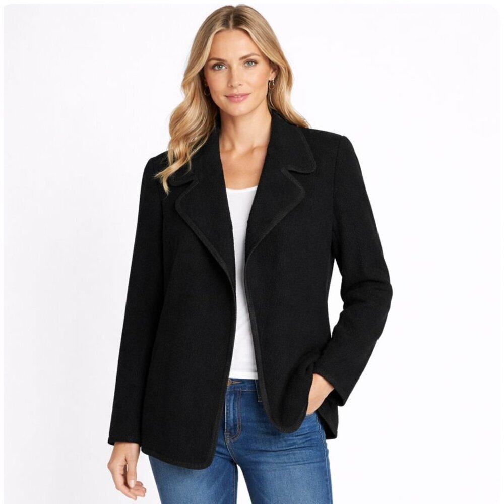 Linda Allard Ellen Tracy size 16 Black boucle jacket blazer vintage classic